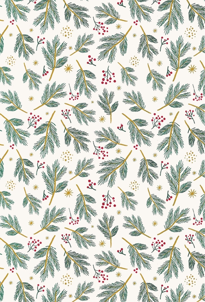 Kerstpapier Xmas Greenery Stars 50cm x 200meter