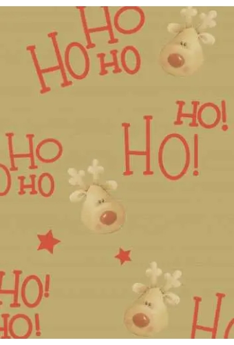 Kerstpapier Bruin Kraft Rudolf Rood 60cm x 250meter