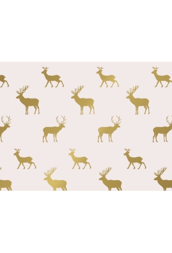 Kerstpapier Coated graceful deer creme & goud 70cm x 200meter