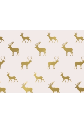 Kerstpapier Coated graceful deer creme & goud 70cm x 200meter