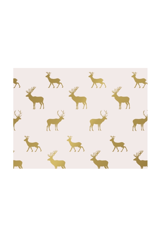 Kerstpapier Coated graceful deer creme & goud 70cm x 200meter