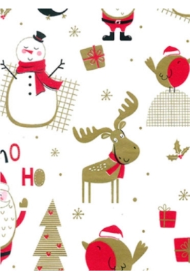 Kerstpapier Coated north pole red & black & gold 70cm x 200meter