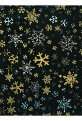 Kerstpapier Holographic snow crystal black & gold 70cm x 200meter