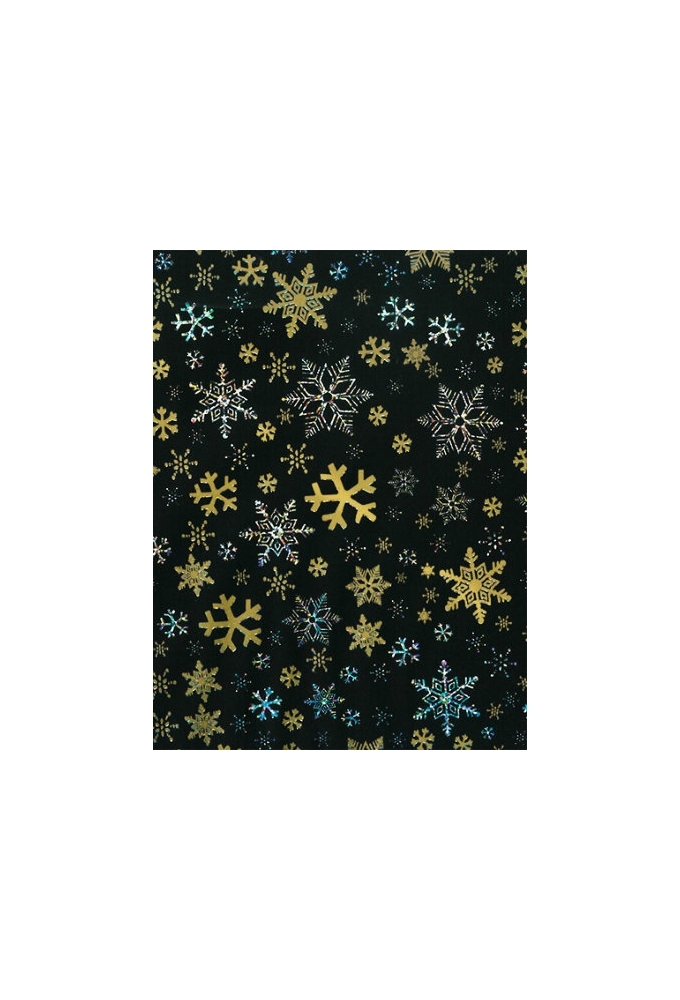 Kerstpapier Holographic snow crystal black & gold 70cm x 200meter