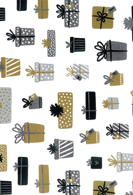 Kerstpapier Litlle Presents Black & Gold & Silver 70cm x 200meter