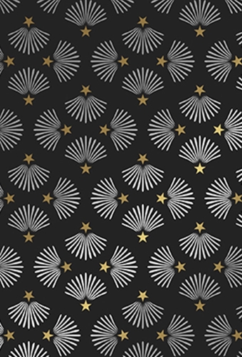 Kerstpapier Metallic Zwart Zilver Ster & Waaier 70cm x 200meter