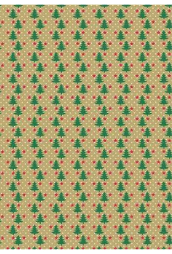Kerstpapier Bruin Kraft Trees With Groen Rood Wit 30cm x 250meter