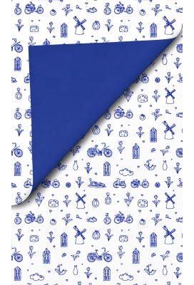 Geschenkpapier Kraft Wit Dubbelzijdig Delfts Icons Blue Eco 50cm x 100meter