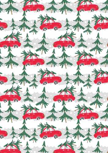 Kerstpapier xmas cars rood 30cm x 200meter