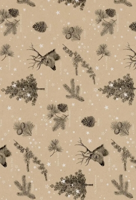 Kerstpapier Bruin Kraft Oh My Deer 30cm x 250meter