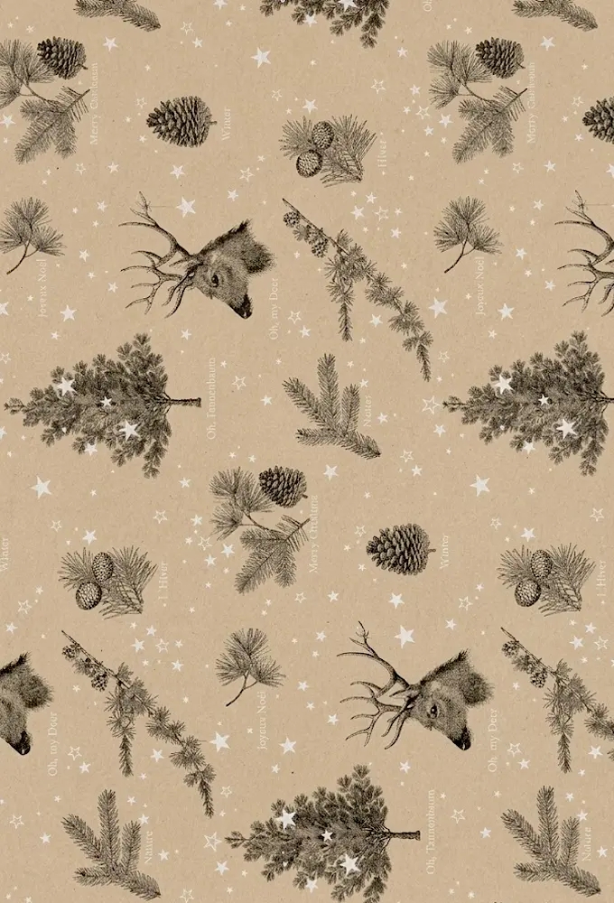 Kerstpapier Bruin Kraft Oh My Deer 30cm x 250meter