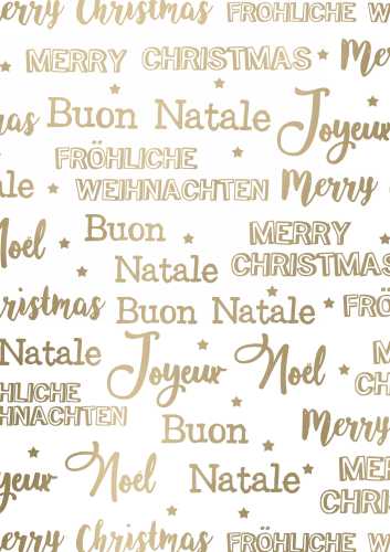 Kerstpapier Metallic wishing merry xmas wit goud 30cm x 150m OP IS OP