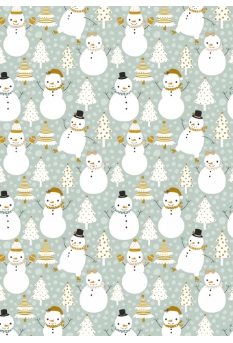 Kerstpapier Snowman Dance Green 30cm x 200meter