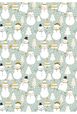 Kerstpapier Snowman Dance Green 30cm x 200meter