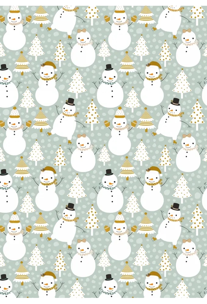 Kerstpapier Snowman Dance Green 30cm x 200meter