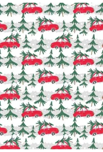 Kerstpapier xmas cars rood 30cm x 200meter