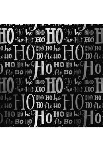 Kerstpapier xmas letters Zwart Metallic 30cm x 100meter