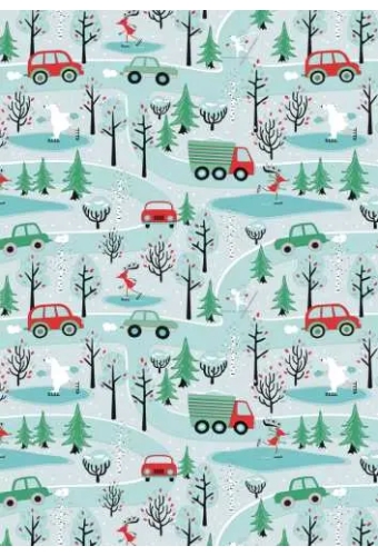 Luxe Kerstpapier Winterfun in the Forest Blauw 50cm x 200meter