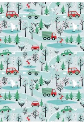 Luxe Kerstpapier Winterfun in the Forest Blauw 50cm x 200meter