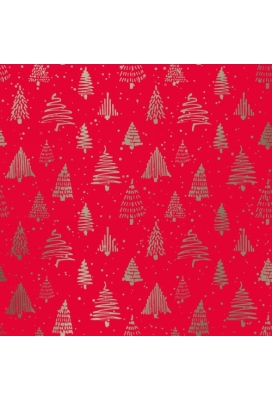 Kerstpapier trees Rood Goud Metallic 70cm x 100meter