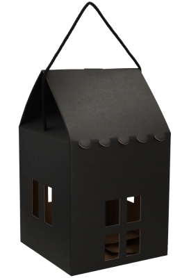 Geschenkdoos Huisje Zwart & Koord 22.5x22.5x25.5cm 40stuks