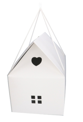 Geschenkdoos Huisje Wit Met Relief & Koord 33x25x19cm 20stuks OP IS OP
