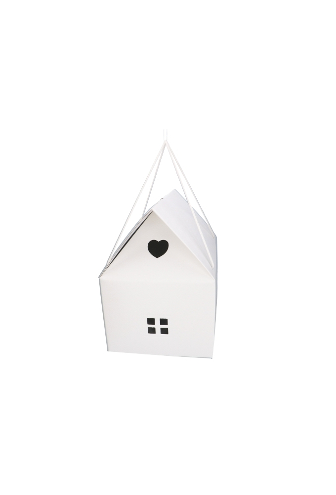 Geschenkdoos Huisje Wit Met Relief & Koord 33x25x19cm 20stuks OP IS OP