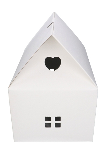 Geschenkdoos Huisje Wit Met Relief & Koord 33x25x19cm 20stuks OP IS OP