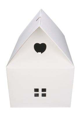 Geschenkdoos Huisje Wit Met Relief & Koord 33x25x19cm 20stuks OP IS OP