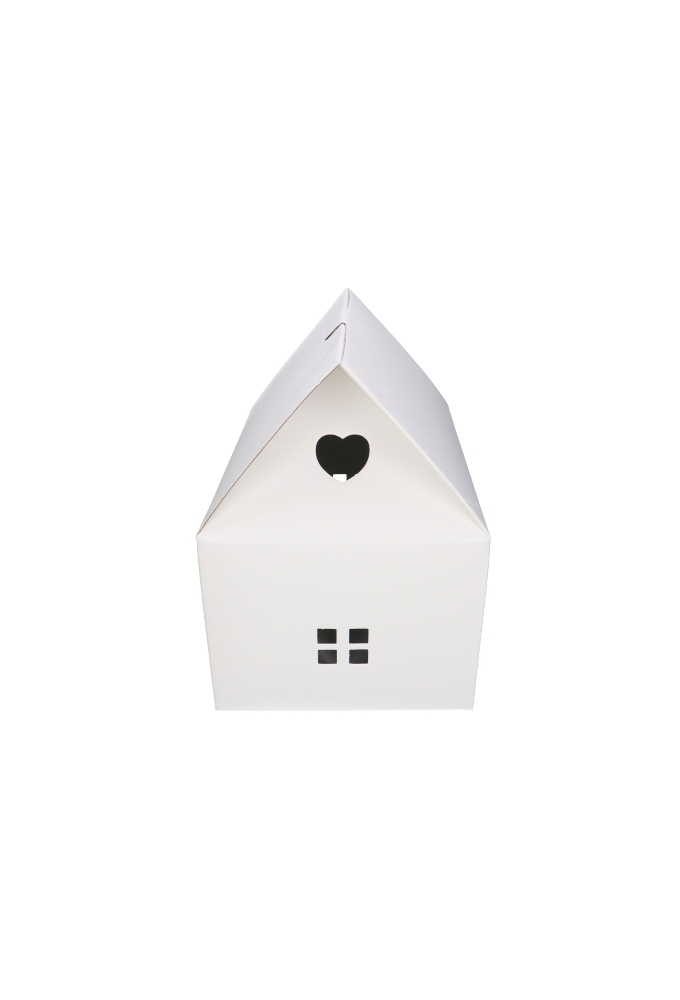 Geschenkdoos Huisje Wit Met Relief & Koord 33x25x19cm 20stuks OP IS OP