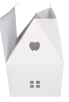 Geschenkdoos Huisje Wit Met Relief & Koord 33x25x19cm 20stuks OP IS OP