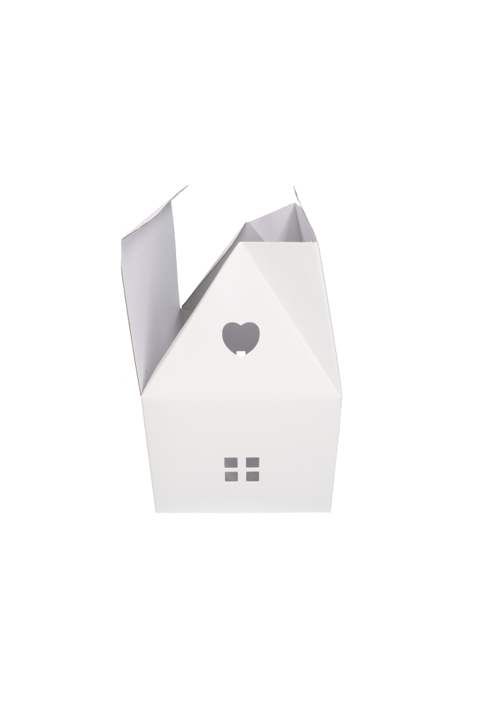 Geschenkdoos Huisje Wit Met Relief & Koord 33x25x19cm 20stuks OP IS OP