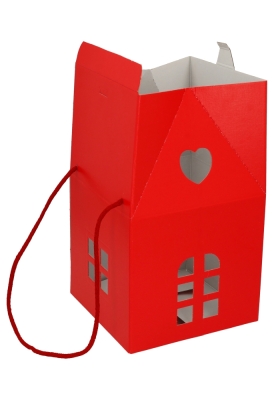 Geschenkdoos Huisje Rood & Koord 20x20x18cm 30stuks