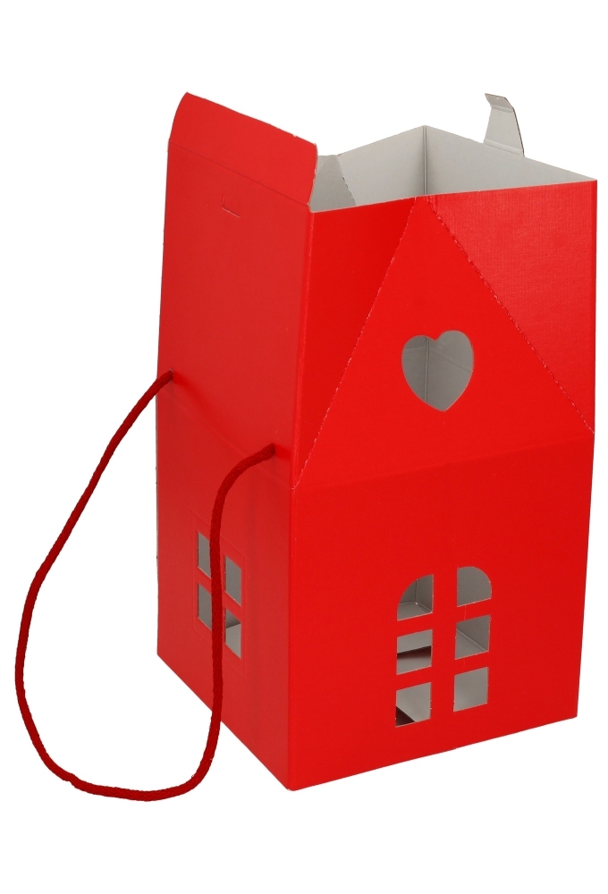 Geschenkdoos Huisje Rood & Koord 20x20x18cm 30stuks