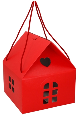 Geschenkdoos Huisje Rood & Koord 24.5x24.5x15cm 20stuks