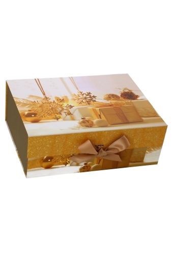 AKTIE Kerst Magneetdozen Golden Christmas Box & Lint 33x25x12cm 12st