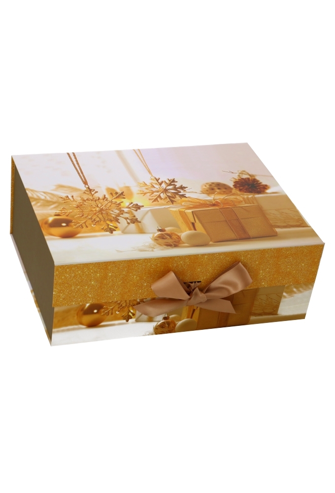 AKTIE Kerst Magneetdozen Golden Christmas Box & Lint 33x25x12cm 12st