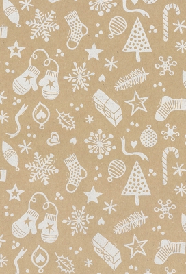 Kerstpapier Bruin Kraft Frosted Christmas Joy 50cm x 100meter