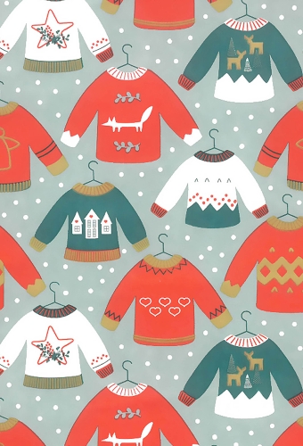 Kerstpapier Trendy Cozy Christmas Sweaters 50cm x 100meter
