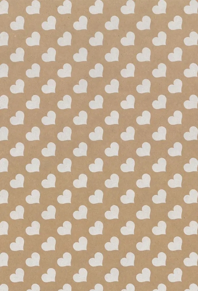 Geschenkpapier Brown Kraft Hearts White 50cm x 200meter