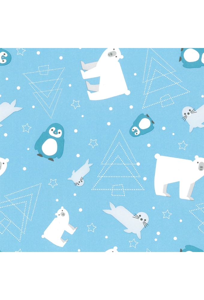 Geschenkpapier Wit Kraft Icy Nordic Friends  50cm x 200meter