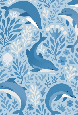 Geschenkpapier Wit Kraft Blue Dolphins 50cm x 200meter