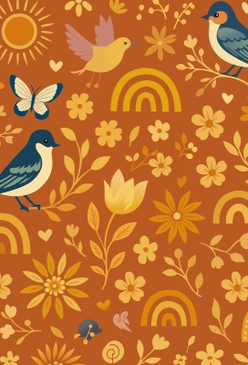 Geschenkpapier Coated Boho Birds 50cm x 200meter