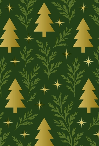 Kerstpapier Coated Golden Pines Green 30cm x 100meter