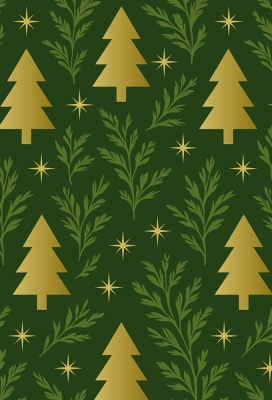 kerstpapier Coated Golden Pines Green 50cm x 100meter