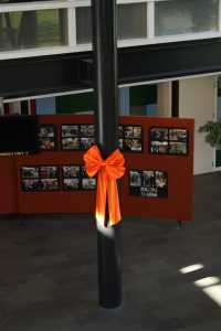 Decoratie Strik Oranje 50x35+80cm Lint 18cm extra 50cm Lint