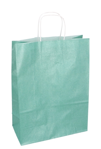 Papieren Draagtas Kassel Met Handvat Salie Groen Metallic 26x12x35cm 50stuks