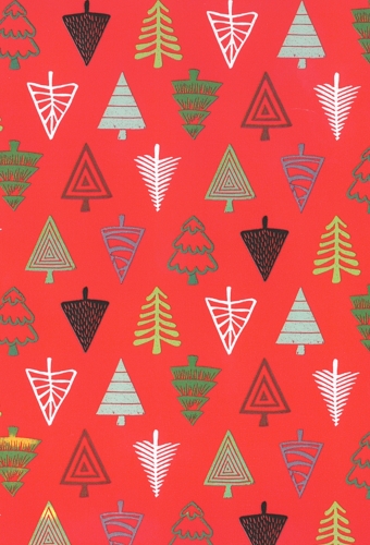 Kerstpapier Coated Papier Rode Driehoek Bomen 50cm  x 200meter OP IS OP