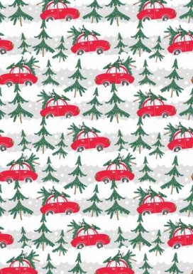 Kerstpapier xmas cars rood 50cm x 200meter