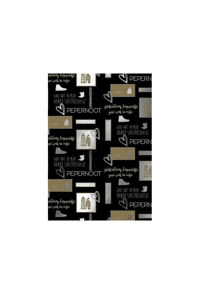 Sintpapier Metaalpapier Love Sint Zwart Goud 70cm x 125meter